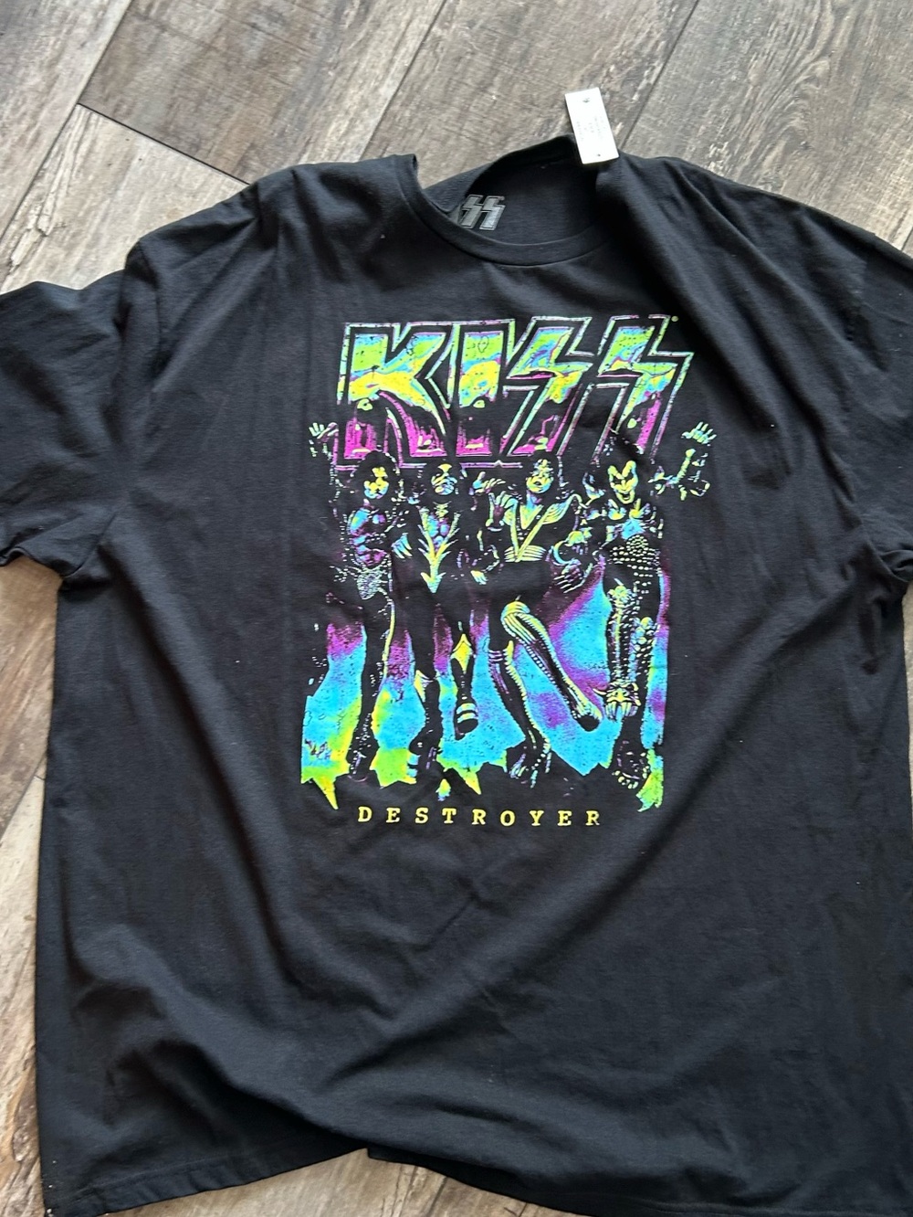 Kiss Black Tee with Neon Multicolor 'Destroyer' Graphic